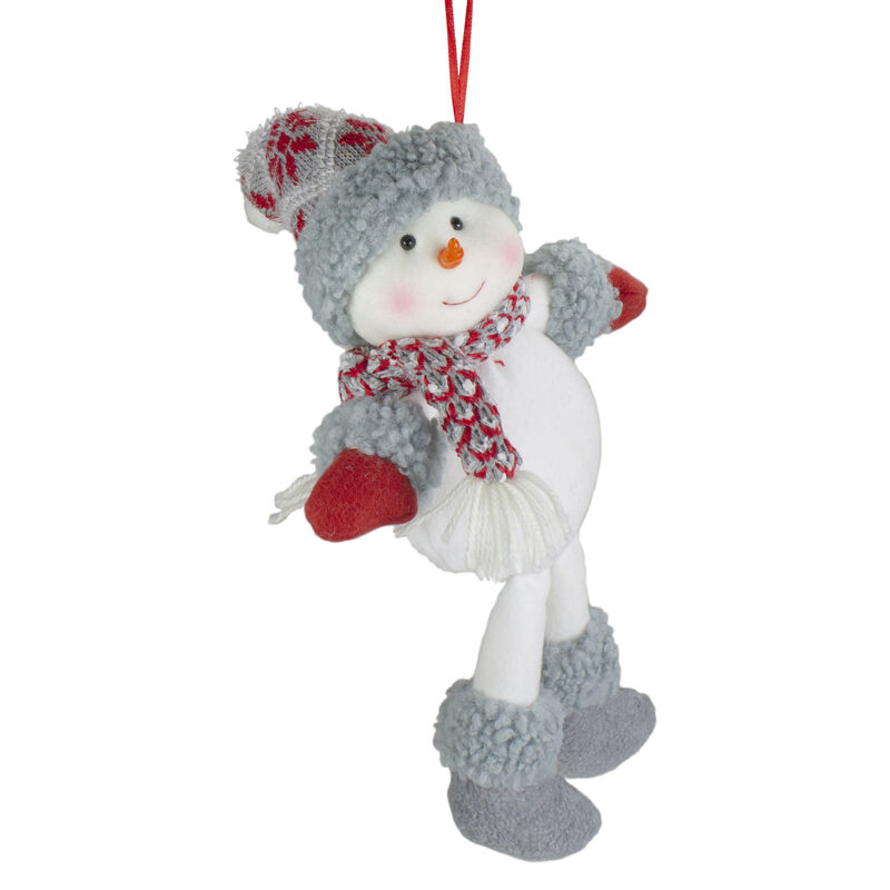 14" Gray and Red Plush Snowman Hanging Christmas Ornament image number 2