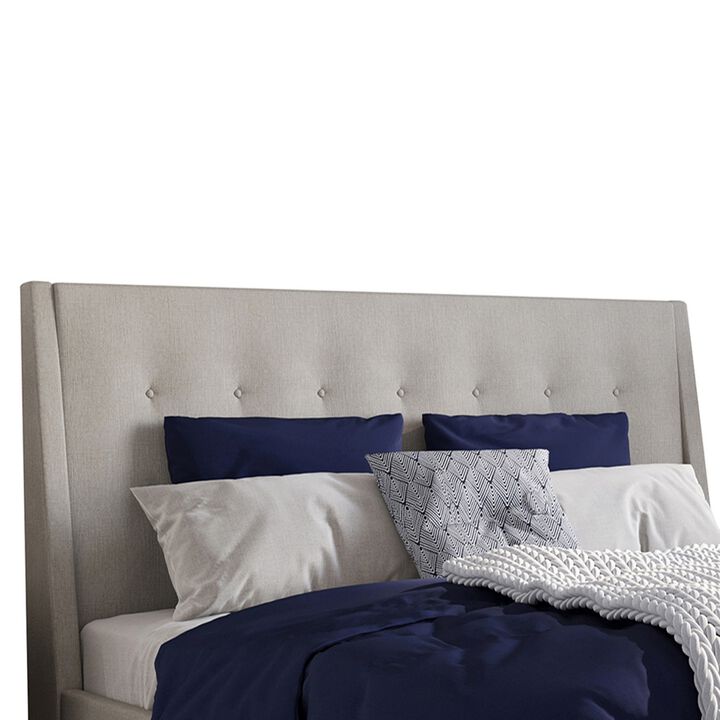 Atina California King Platform Bed, Button Tufted Beige Linen Upholstery - Benzara