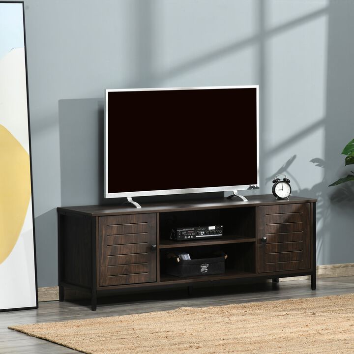 TV Stand for TVs up to 60", Industrial Entertainment Center Cabinet with Storage Shelves for Living Room or Bedroom, Dark Walnut