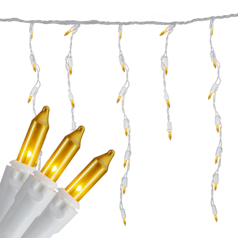 100 Count Opaque Gold Mini Icicle Christmas Lights - 3.5 ft White Wire image number 0