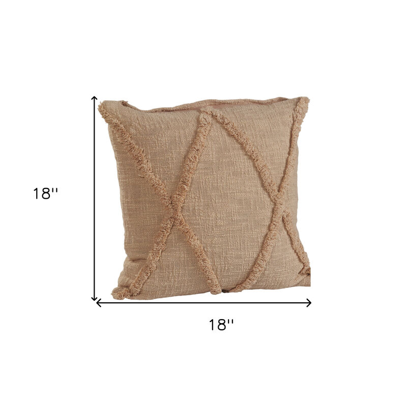 HomeRoots Set of Two Tan Diamond Cotton Throw Pillow With Fringe image number 6