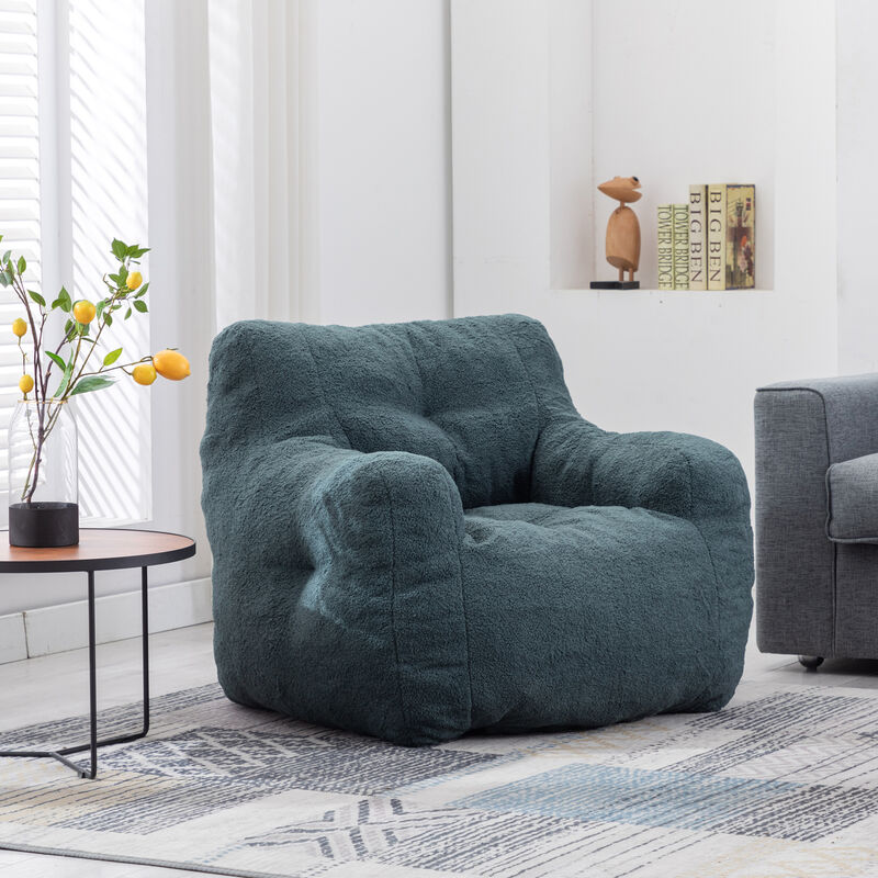 GOODSILO Soft Teddy Fabric Tufted Foam Bean Bag Chair with Ergonomic Backrest Design image number 3