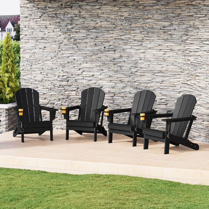 WestinTrends Outdoor Patio HDPE Resin Folding Adirondack Chairs With Cup Holder and Phone Holder (Set of Four)