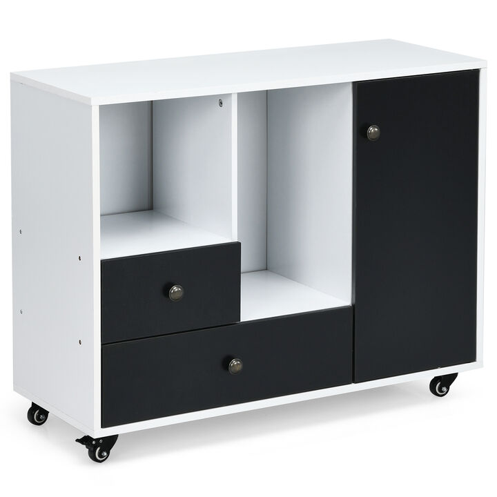 Lateral Mobile Filing Cabinet with 2 Drawers-Black