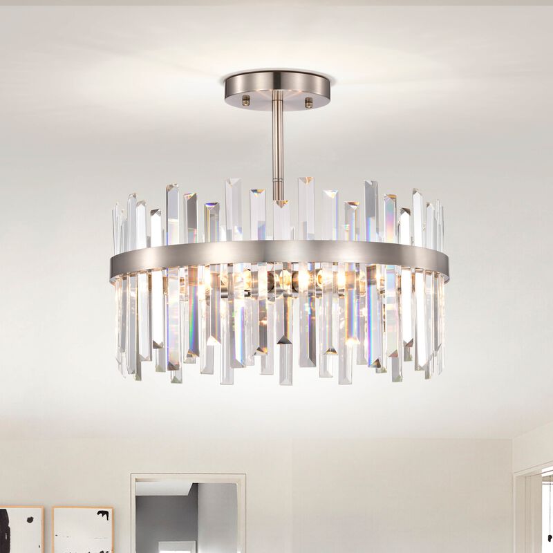 Ariel 18.5" 5-light Satin Nickel Drum Crystal Prism Flush Mount image number 1