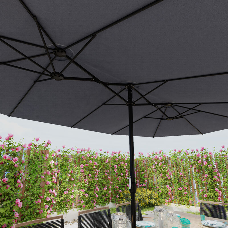 FUFU&GAGA 15ft Navy Blue Solar LED Double-Sided Patio Umbrella | Extra-Large Shade with Sturdy Base