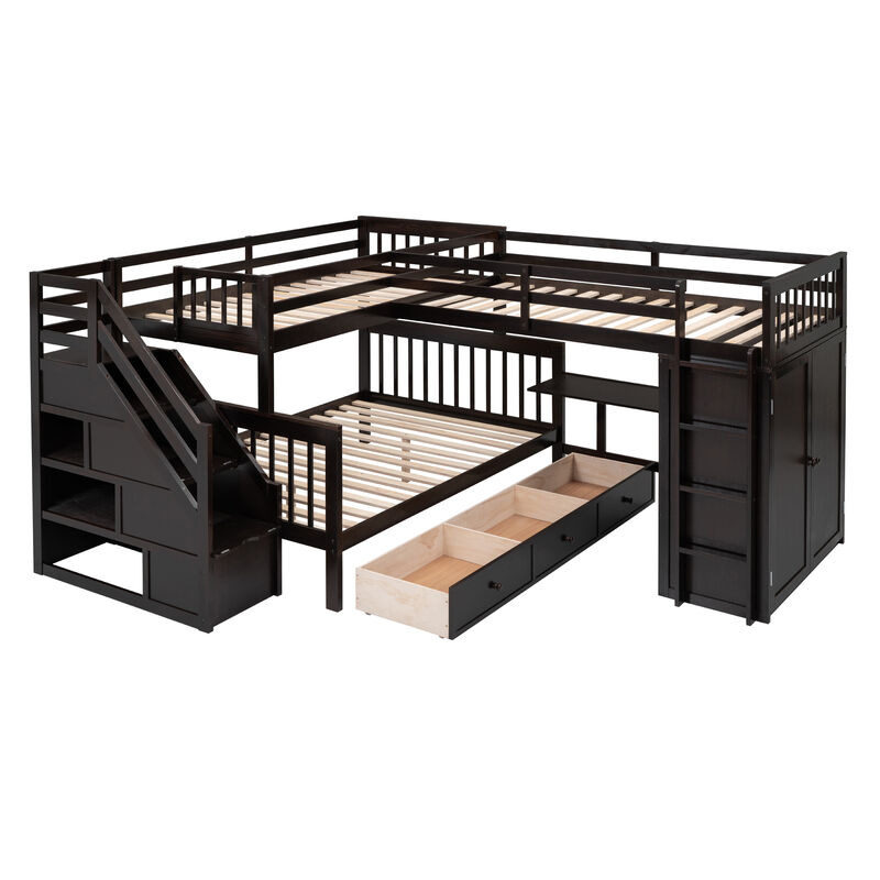 Merax  L-Shaped Bunk Bed With 3 Drawers image number 6