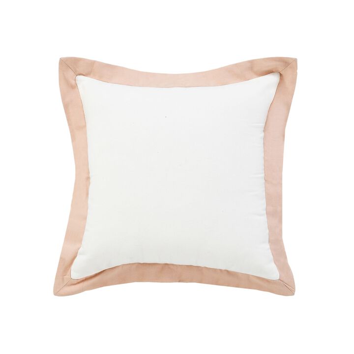 20" White and Pink Bordered Flange Frame Square Throw Pillow