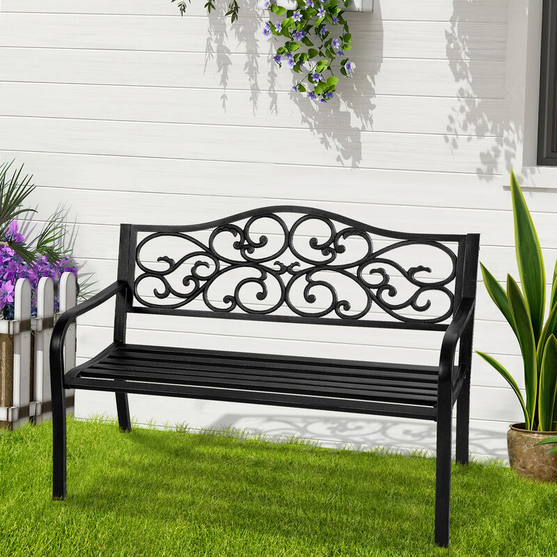 50in Waterproof Iron Garden Patio Outdoor Bench