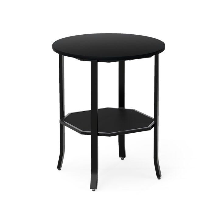 Small Round End Table with 2 Tier Storage Shelf for Bedroom and Living Room
