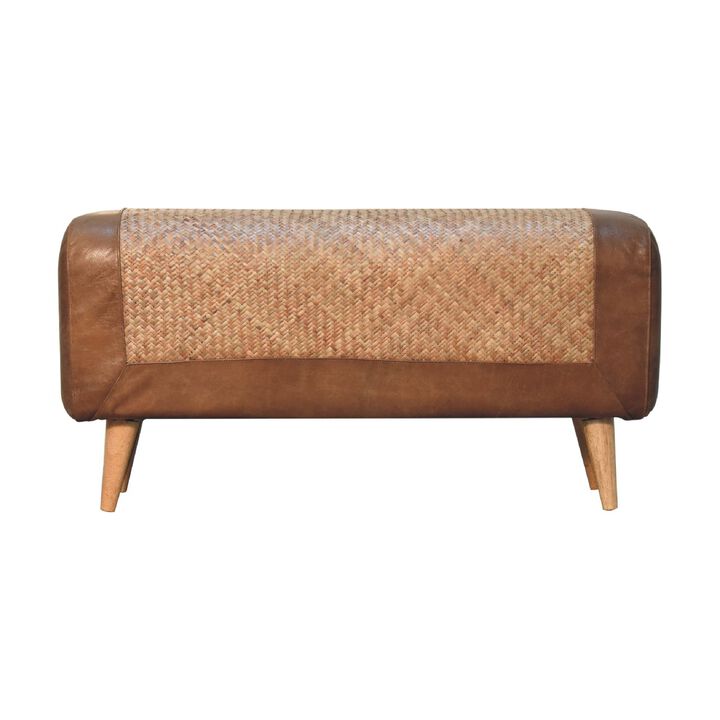 Artisan Furniture Large Seagrass Buffalo Hide Nordic Bench