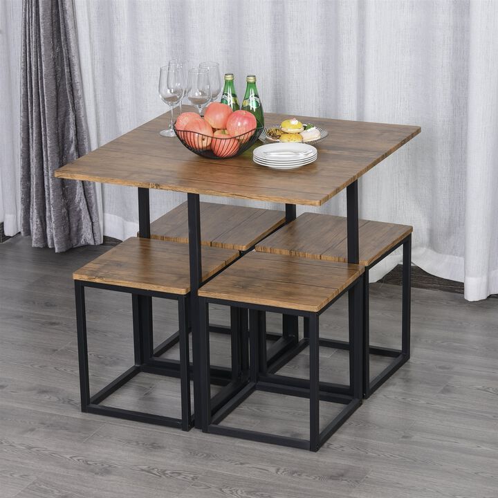 Farmhouse 5 Piece Square Wood Steel Kitchen Dining Set