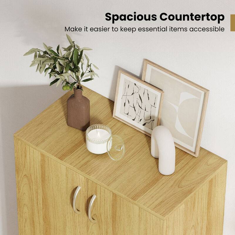 Modern 6-Tier Wooden Shoe Cabinet, Freestanding with Doors and Removable Shelves-Natural image number 6