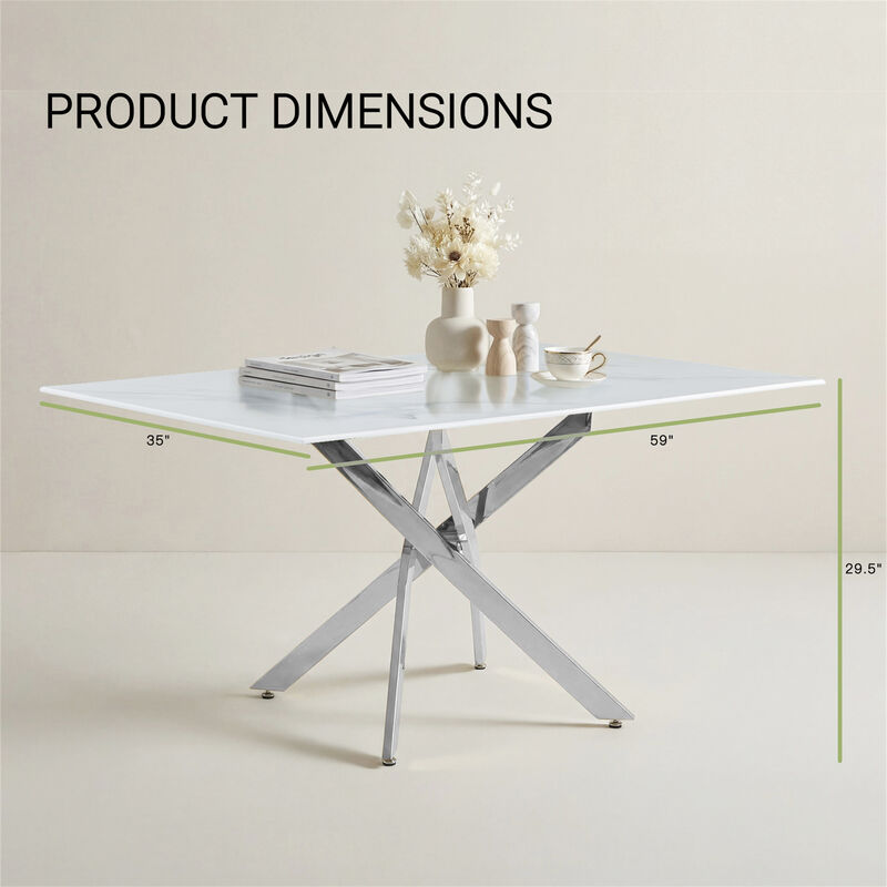 59&ldquo; Modern Rectangular Glass Dining Table image number 2