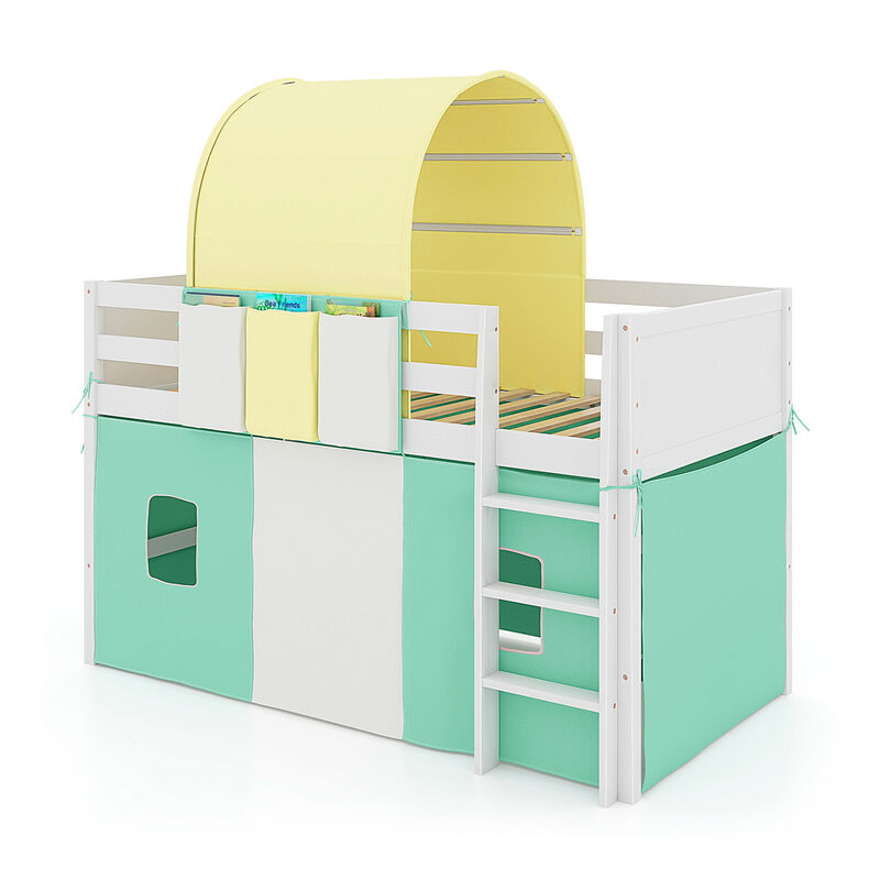 Loft Bed Playhouse Bed Frame with Tower Tent and 3 Storage Pockets