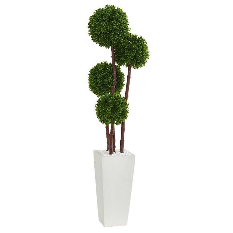Hivvago 4 Feet Boxwood Topiary Artificial Tree in Planter UV Resistant (Indoor/Outdoor)