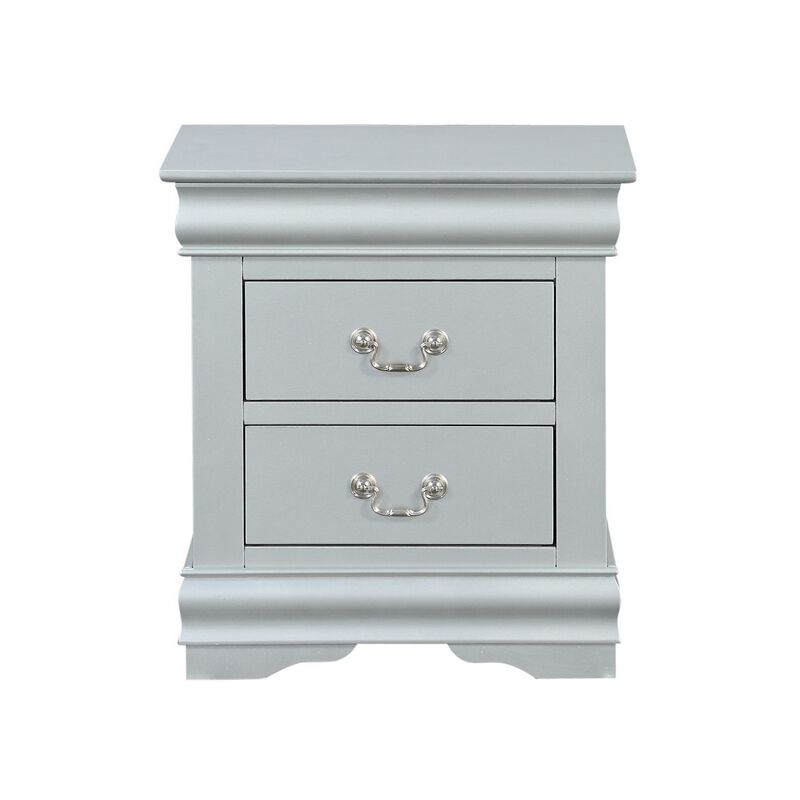 Traditional Style Wooden Nightstand with Two Drawers and Bracket Base, Gray-Benzara