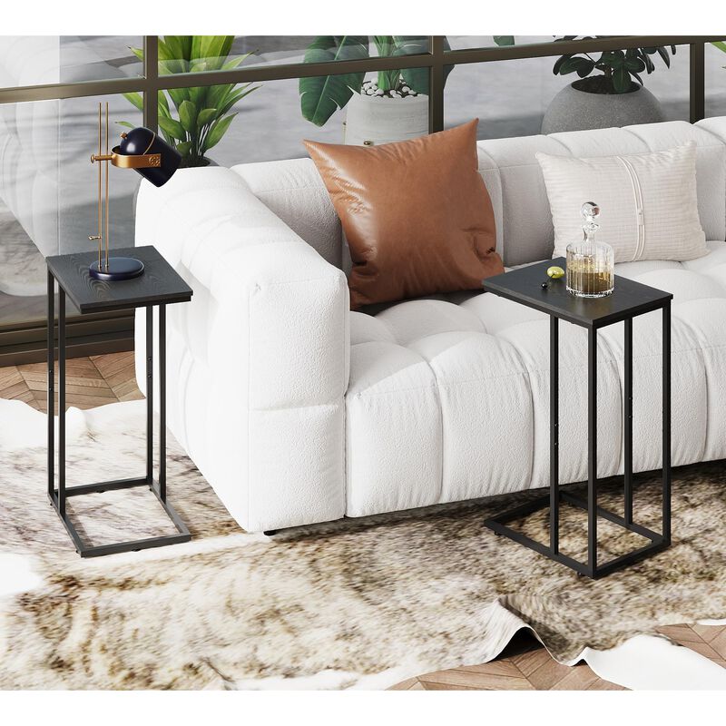 WLIVE Black Side Table Set of 2, C Shaped End Table Sets, Small Sofa Side Tables Bedroom, Living Room, Home Office, 2-Tier Couch