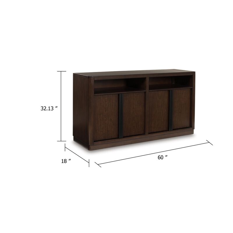 Dely Buffet Server, 4 Cabinet Doors w 2 Open Shelves, Dark Brown 60 Inch image number 5