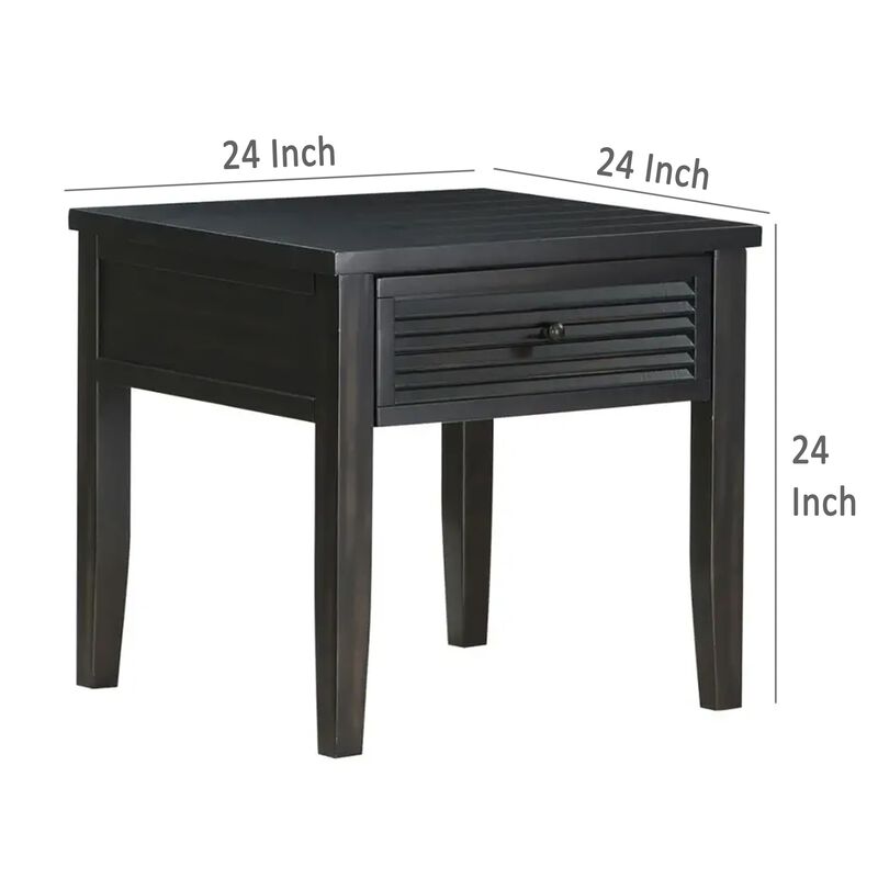 Coni Side End Table, 1 Drawer, Classic Black Wood, Square 24 Inch