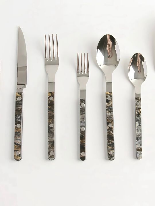 Terra Flatware Set of 10 Pcs, Modern Marble Pattern Rivet Stainless Steel Cutlery Silverware