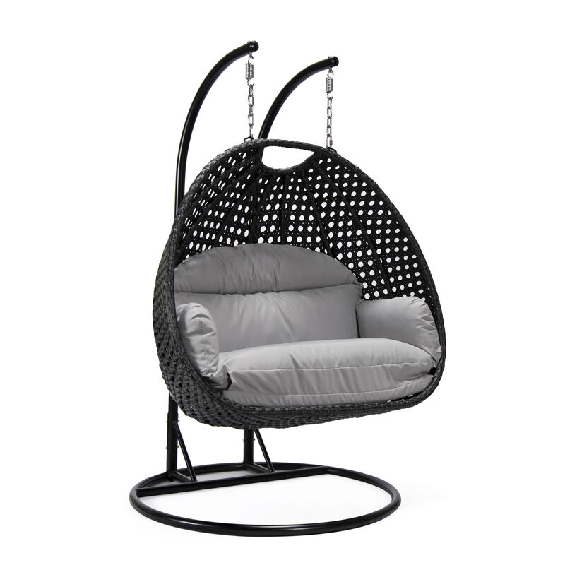 LeisureMod Mendoza Charcoal Modern Wicker Hanging 2 person Egg Swing Chair Removable Cushion image number 0