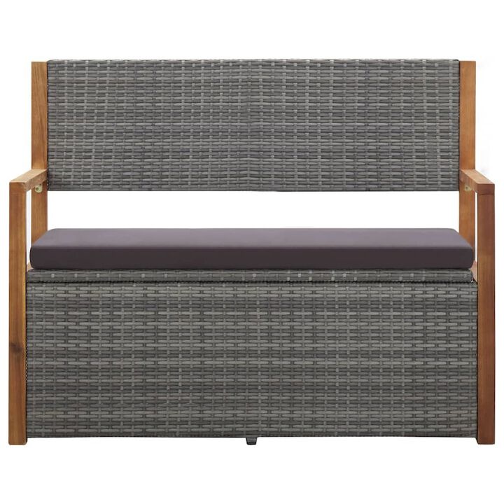 vidaXL Storage Bench 43.3" Poly Rattan and Solid Acacia Wood Gray, 46011