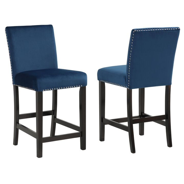 Jordan 24 Inch Counter Height Side Chair Set of 2, Fabric Upholstery, Blue - Benzara