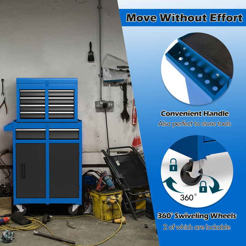 2-in-1 Tool Chest with Locking Drawers and Casters &ndash; Garage & Workshop Storage