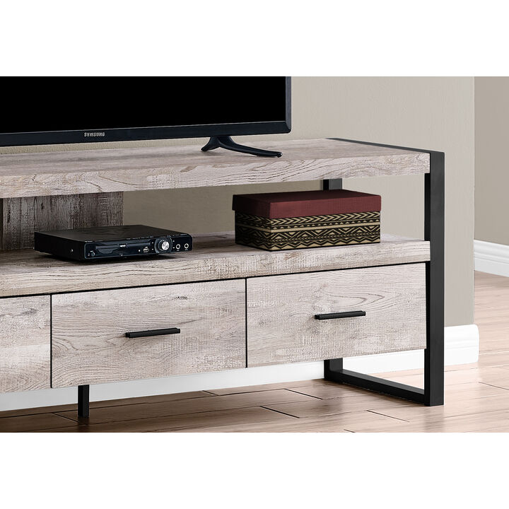 Monarch Specialties I 2822 Tv Stand, 60 Inch, Console, Media Entertainment Center, Storage Drawers, Living Room, Bedroom, Metal, Laminate, Beige, Black, Contemporary, Modern