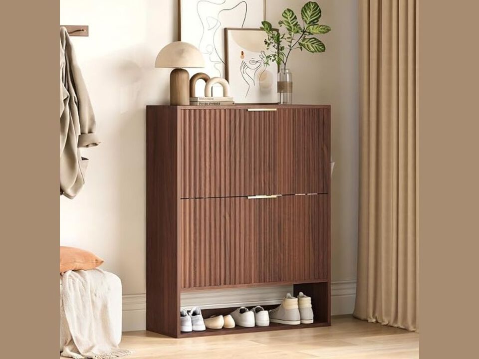 Slim Entryway Wood Shoe Storage Cabinet Flip Drawer 31 5 Foot