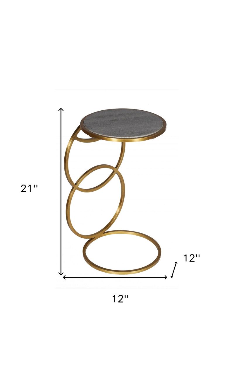Homezia 21" Gold And Gray Marble And Iron Round End Table