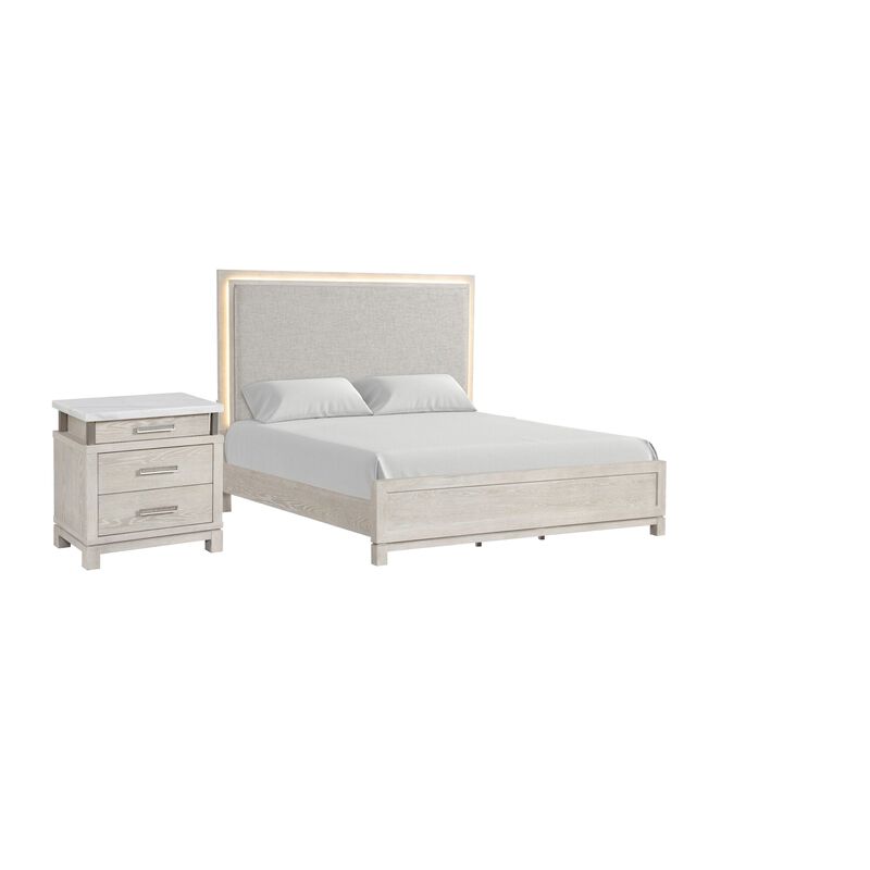 Queen Bedroom Set in Weathered Gray Wood with White & Silver Accents &ndash; 2 Piece Set with Nightstand image number 0