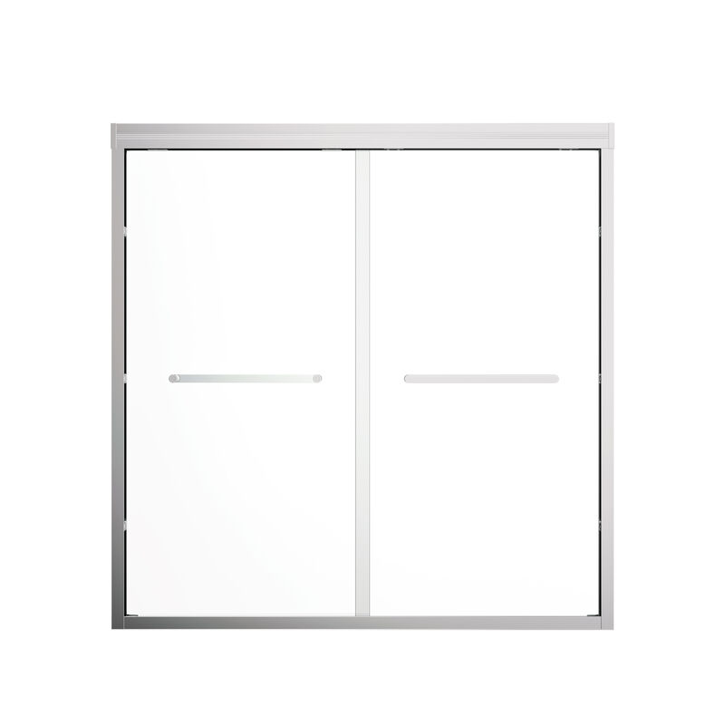Silver Bathtub Shower Door, Thickened Aluminum Frame with 4" Adjustment