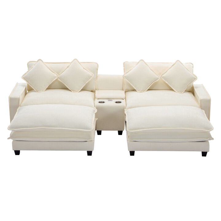 Merax Sectional Sofa Chenille Upholstered Sofa with Two Removable Ottoman