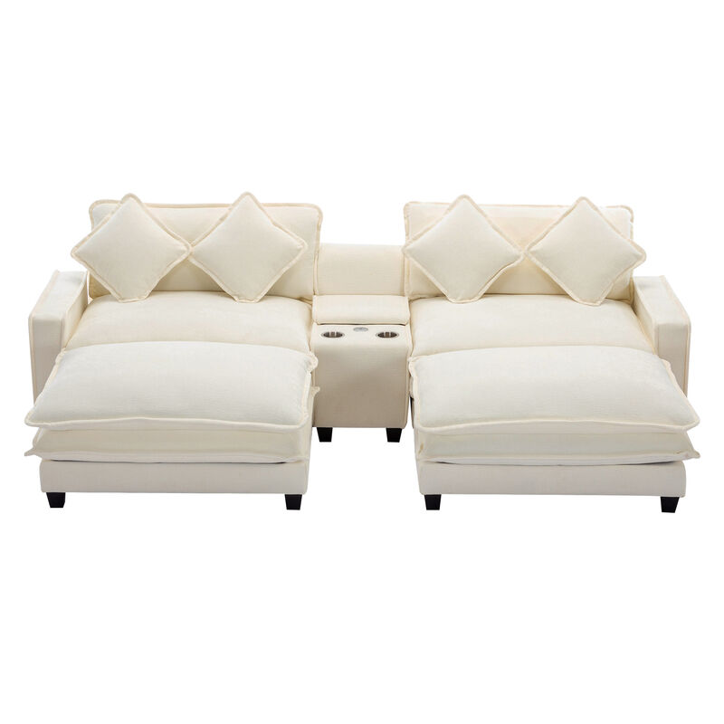 Merax Sectional Sofa Chenille Upholstered Sofa with Two Removable Ottoman