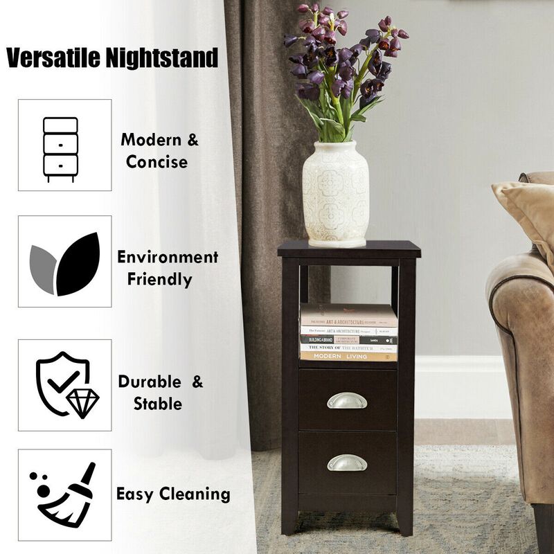 Nightstand End Table Wooden with 2 Drawers and Shelf Bedside Table image number 8