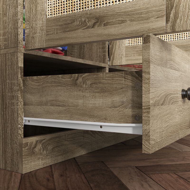 FUFU&GAGA Natural Wood Wardrobe with Shelves, Drawers, and Hanging Space, (47.2" W x 18.9" D x 94.5" H)，Brown