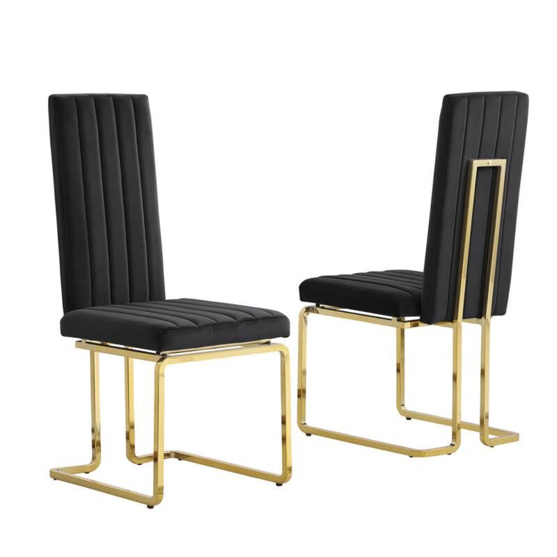 Best Quality Furniture Black Velvet Side Chairs With Gold Color Base (Set Of 2)