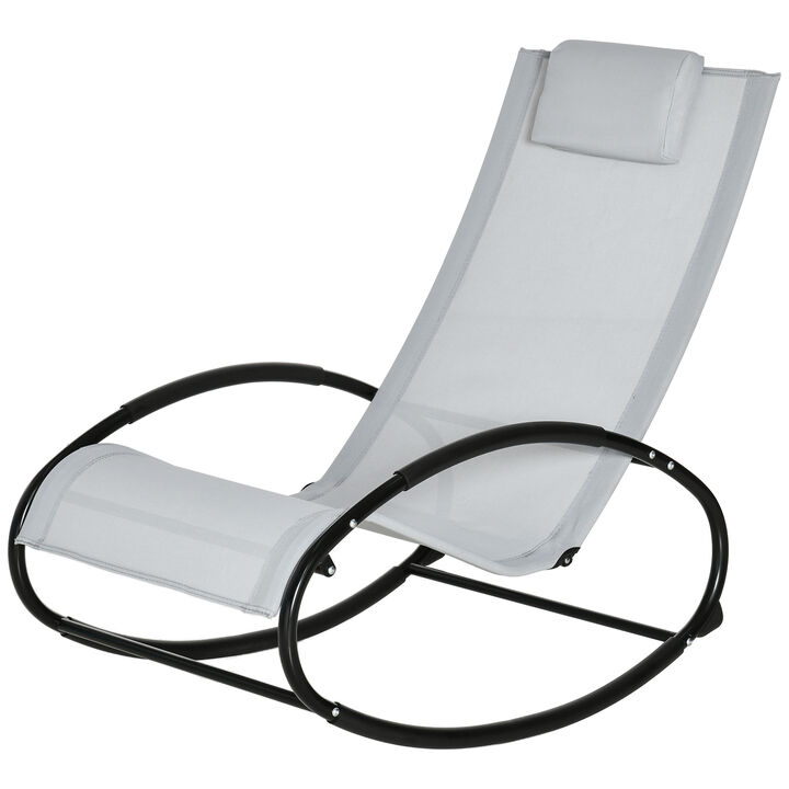 Outsunny Pool Lounger, Outdoor Rocking Lounge Chair for Sunbathing, Pool, Beach, Porch with Pillow and Cool Mesh, Sun Tanning Rocker, Grey