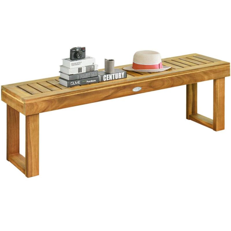 Hivvago 52 Inch Acacia Wood Dining Bench with Slatted Seat