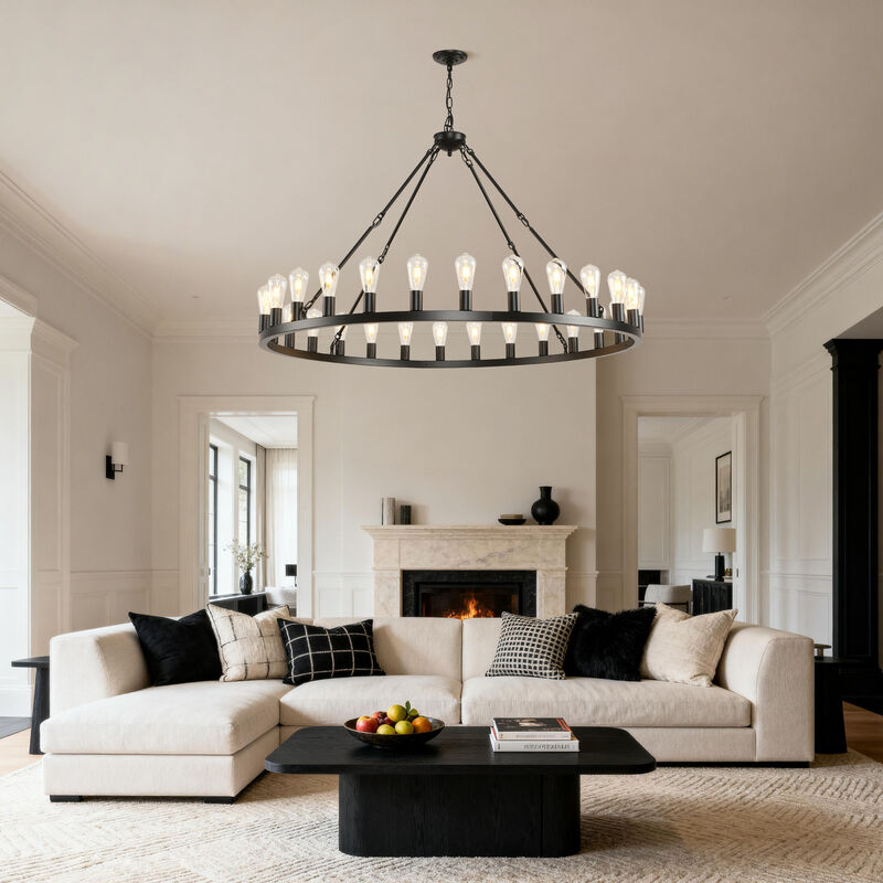 ELEMENT ACE Extra Large Wagon Wheel Chandelier 28-Light Round High Ceiling Pendant Light with Adjustable Chain for Dining Room Living Room Kitchen Foyer Entryway image number 1