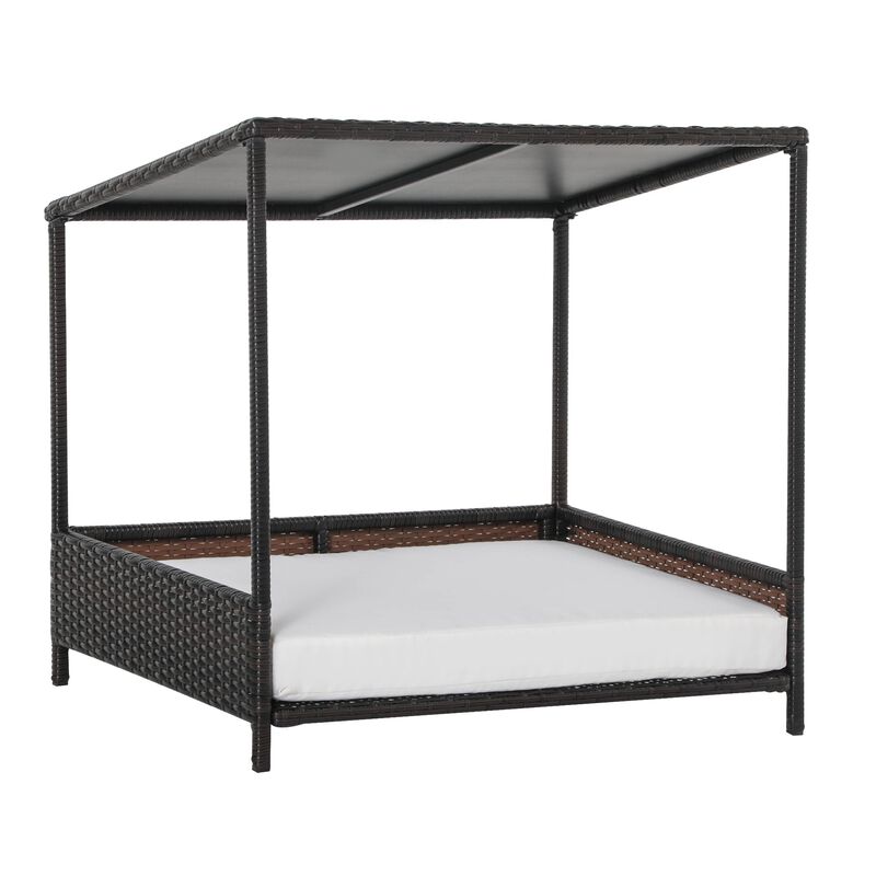 Brown Pet Retreat: Wicker Dog House with Raised Rattan Design