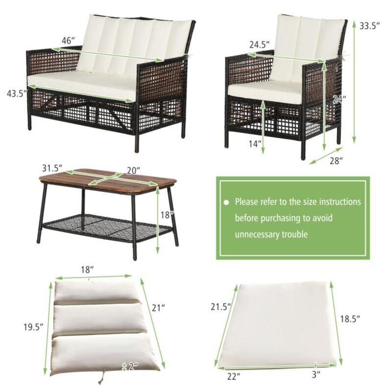 Hivvago 4 Pieces Patio Rattan Furniture Set with 2-Tier Coffee Table