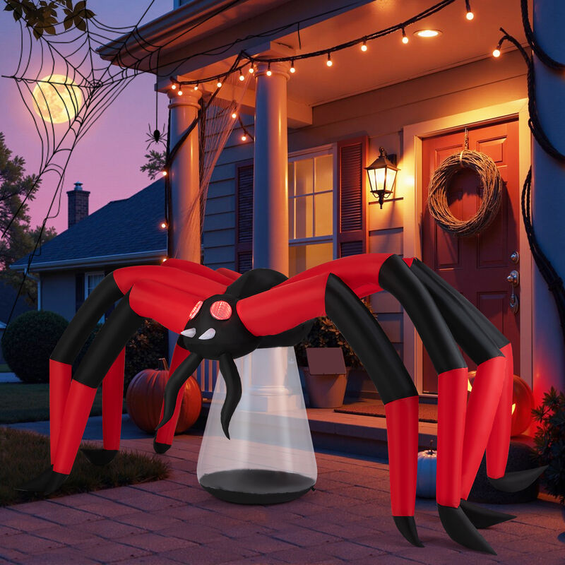 Blow Up Scary Halloween Spider with Red Light Eyes for Outdoor Yard-Red image number 1