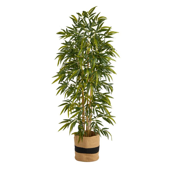 HomPlanti 75 Inches Bamboo Artificial Tree in Handmade Natural Cotton Planter