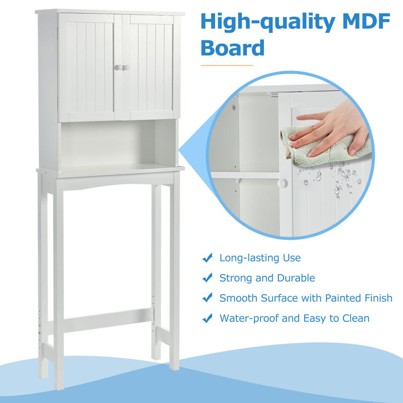 Over-The-Toilet Bathroom Cabinet with Shelf and Two Doors Space-Saving Storage, Easy to Assemble, White