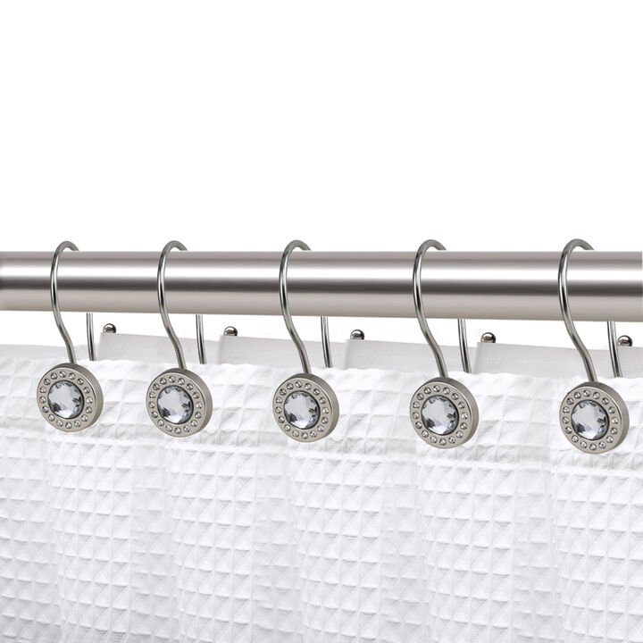Utopia Alley Rust-Resistant Metal Double Shower Curtain Hooks with Large Center Crystal, Shower Hooks Hangers for Bathroom, Kitchen Utensils, Curtains, Clothing, Towels etc - Set of 12