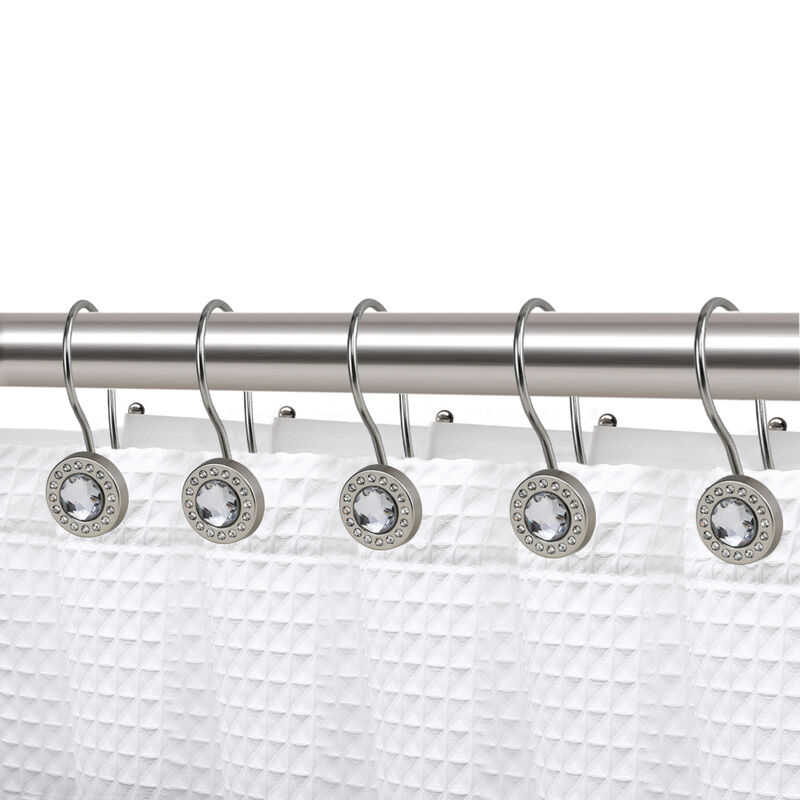 12-Piece Resistant Metal Double Shower Curtain Hooks with Large Center Crystal image number 1