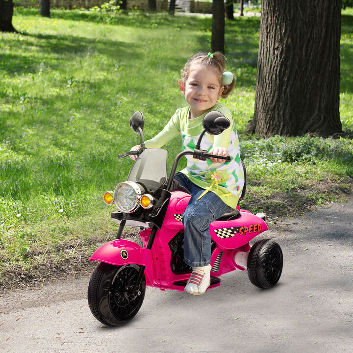 BreeBe 6V 3 Wheel Electric Motorcycle for Kids, Battery Powered Motorbike w/ Headlights, Music, Forward & Reverse